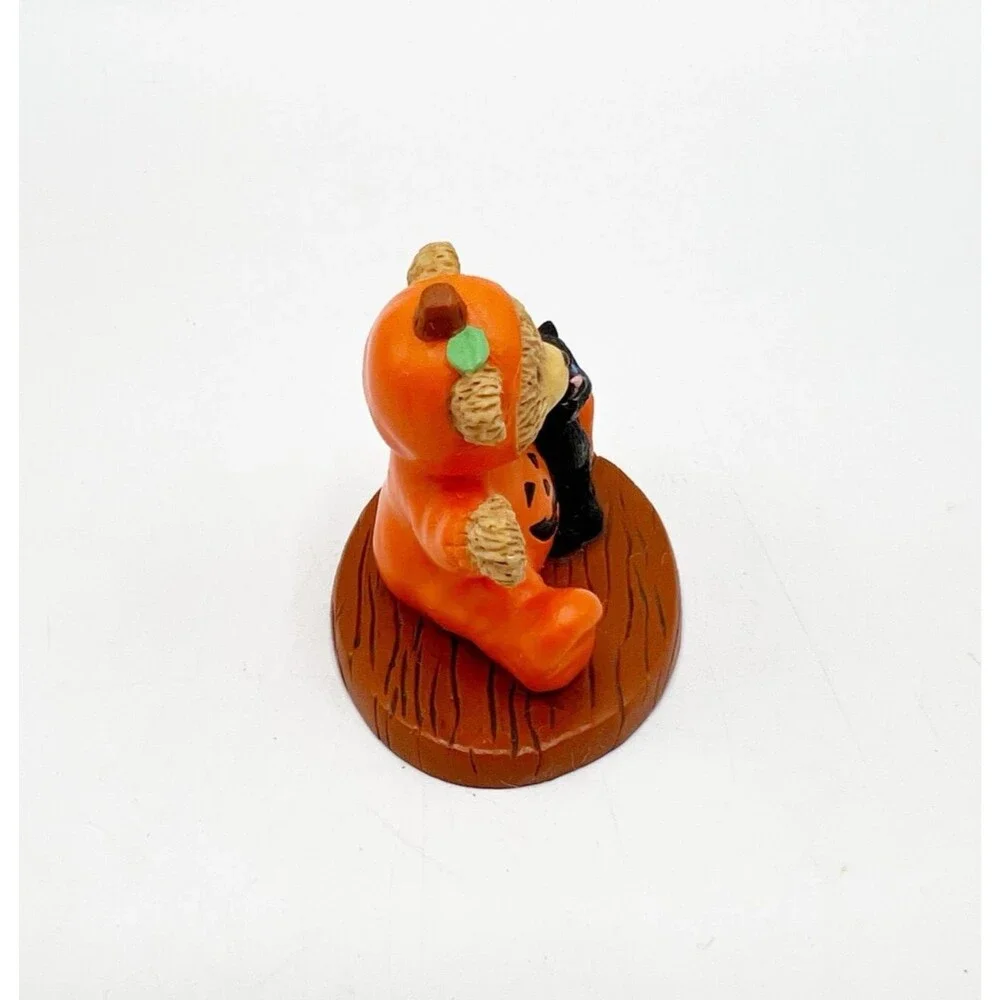 Vintage Russ Lil Haunters Teddy Bear Pumpkin Black Cat Halloween Figurine 2.75